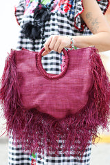 Bolso rafia flecado berenjena
