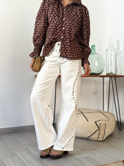 Jeans denim tachuelas blanco