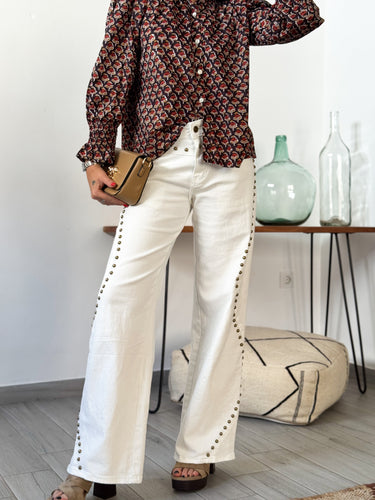 Jeans denim tachuelas blanco