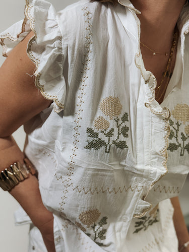 Camisa bordada PUNTO DE CRUZ blanca