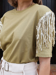Camiseta oliva lentejuelas