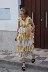 Vestido indio amarillo estampado