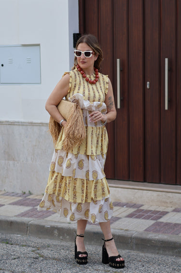 Vestido indio amarillo estampado