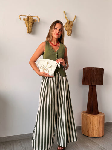 Pantalón palazzo rayas verde