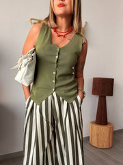 Pantalón palazzo rayas verde