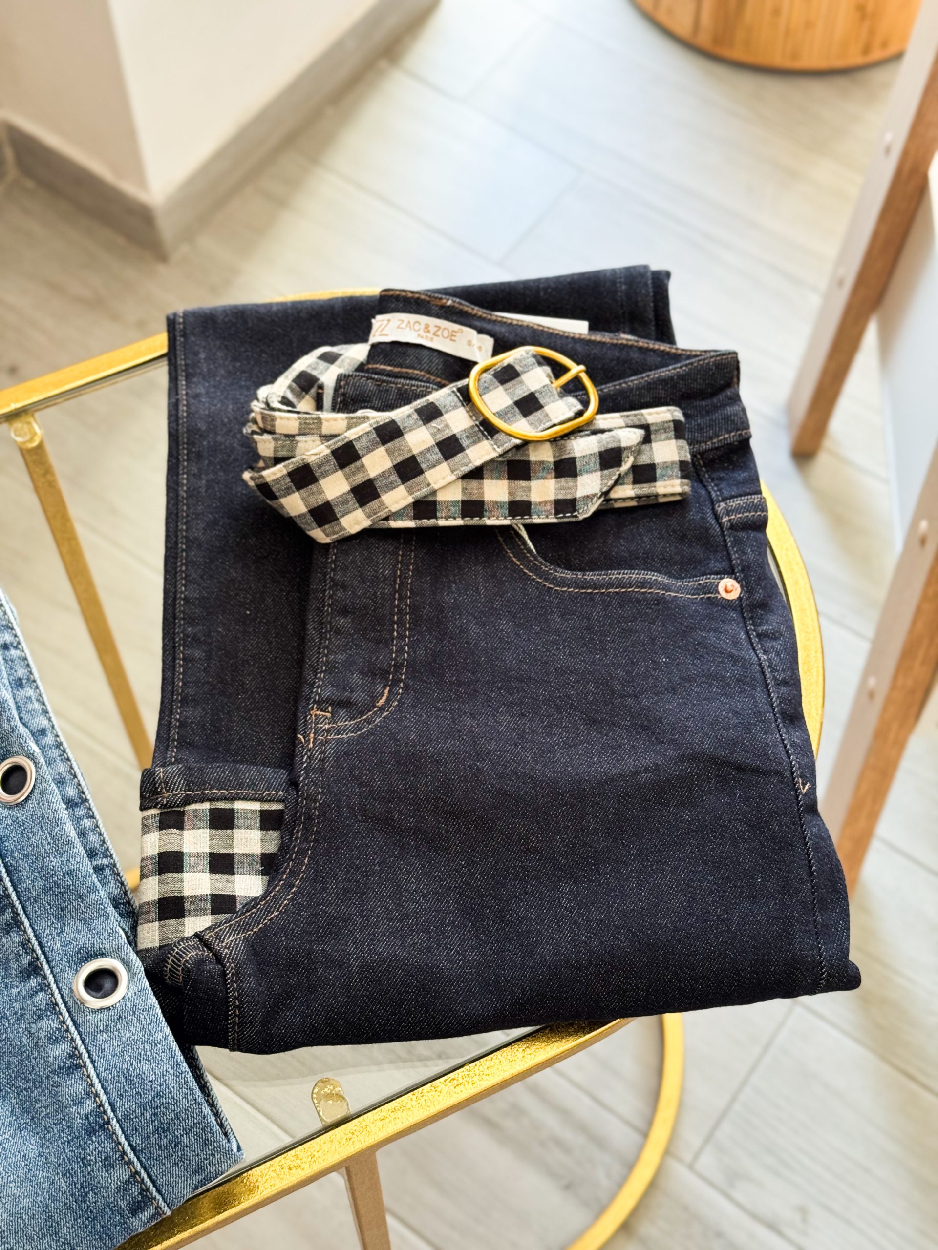 Jeans vichy bajo oscuros