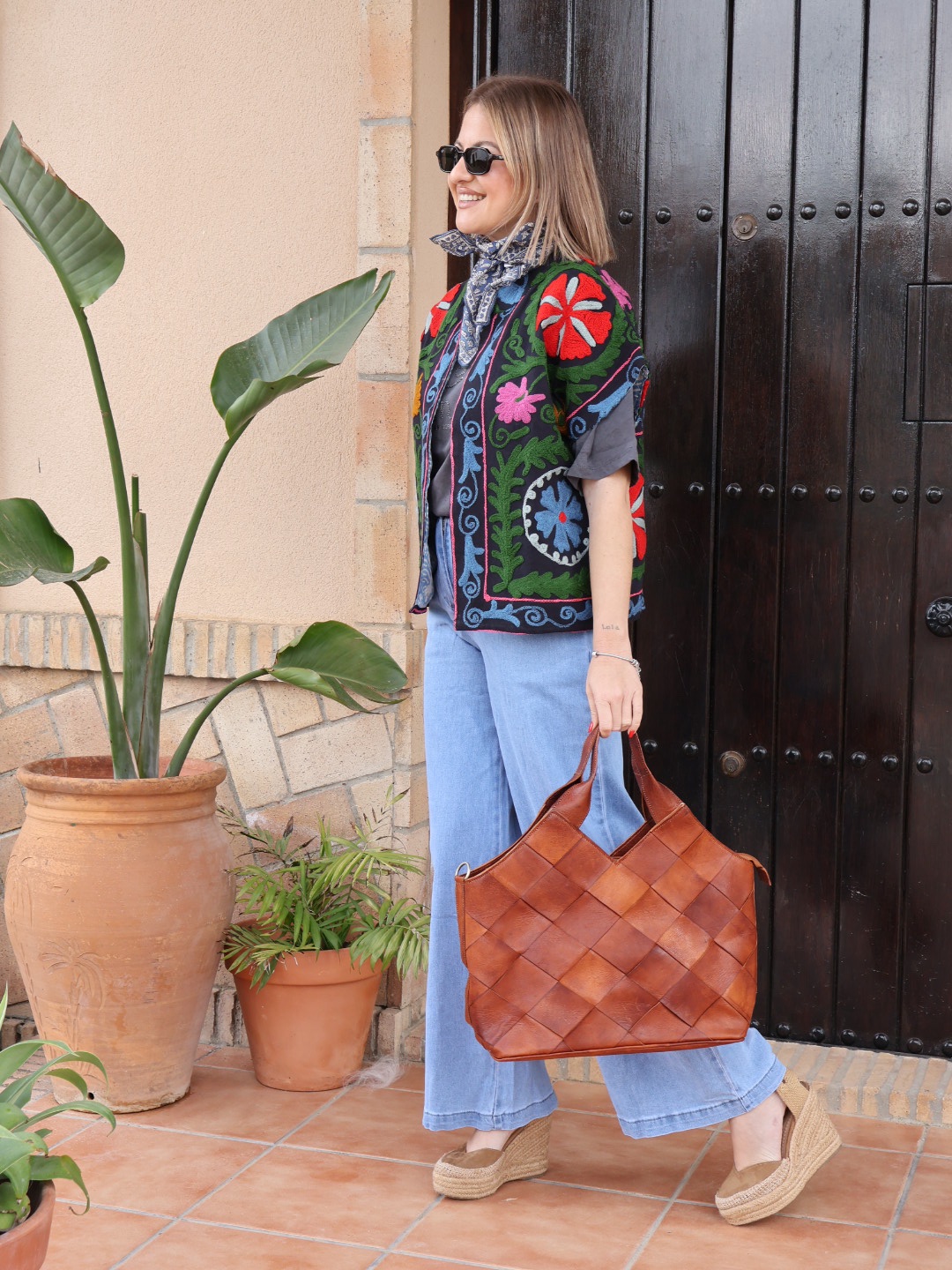 Bolso piel trenzado cuero