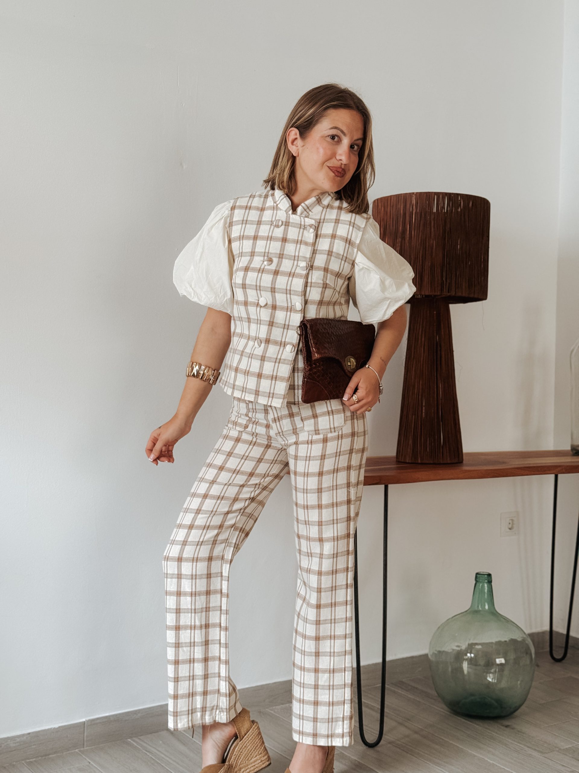 Conjunto TOISER cuadros beige