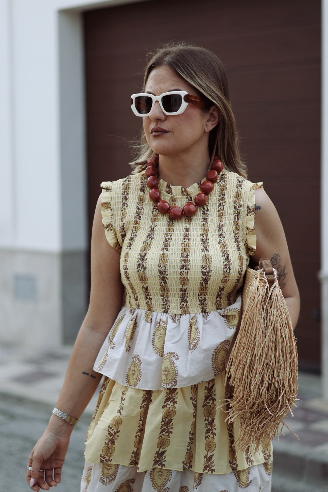 Vestido indio volantes amarillo
