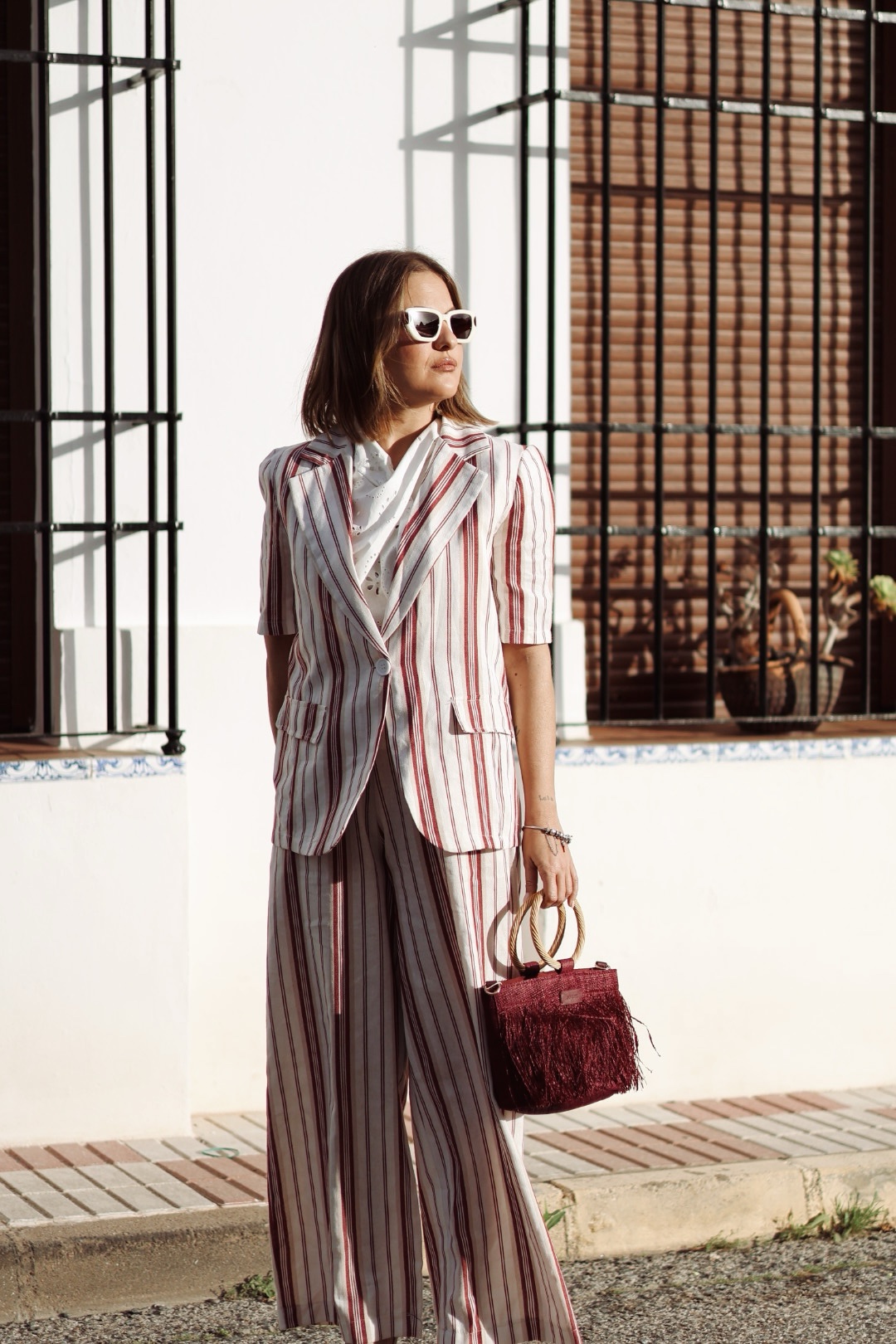 Pantalón stripe rojo algodón